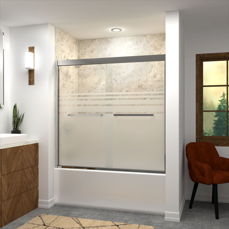 Frederick 59" Polished Chrome Semi-Frameless Shower Door with Frosted Glass