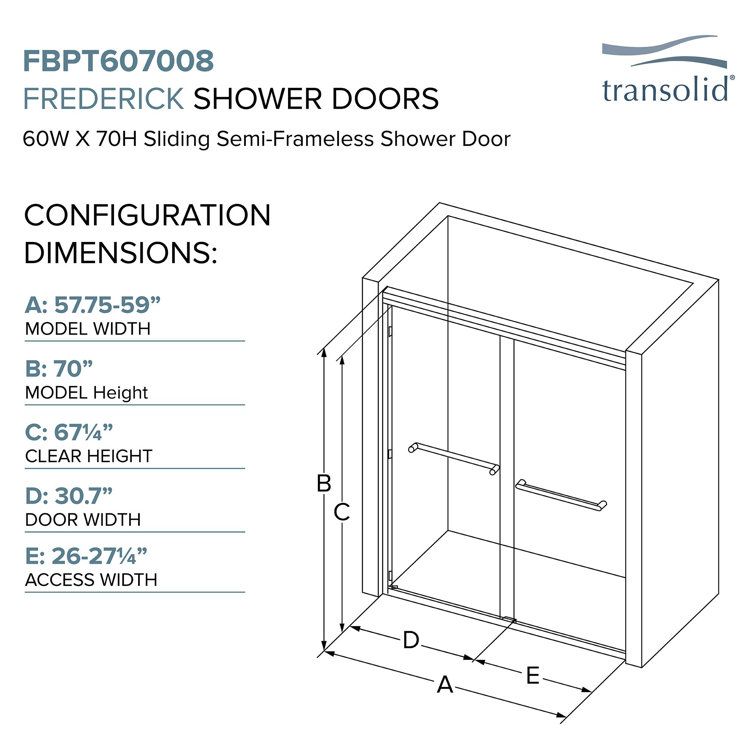 Frederick 59" Polished Chrome Semi-Frameless Sliding Shower Door