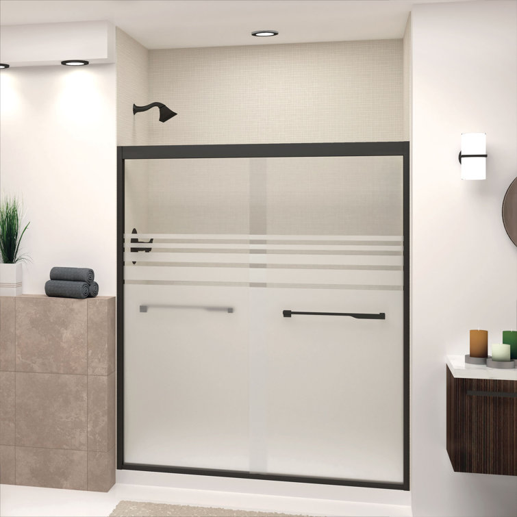 Frederick Matte Black Semi-Frameless Sliding Shower Door with Frosted Glass