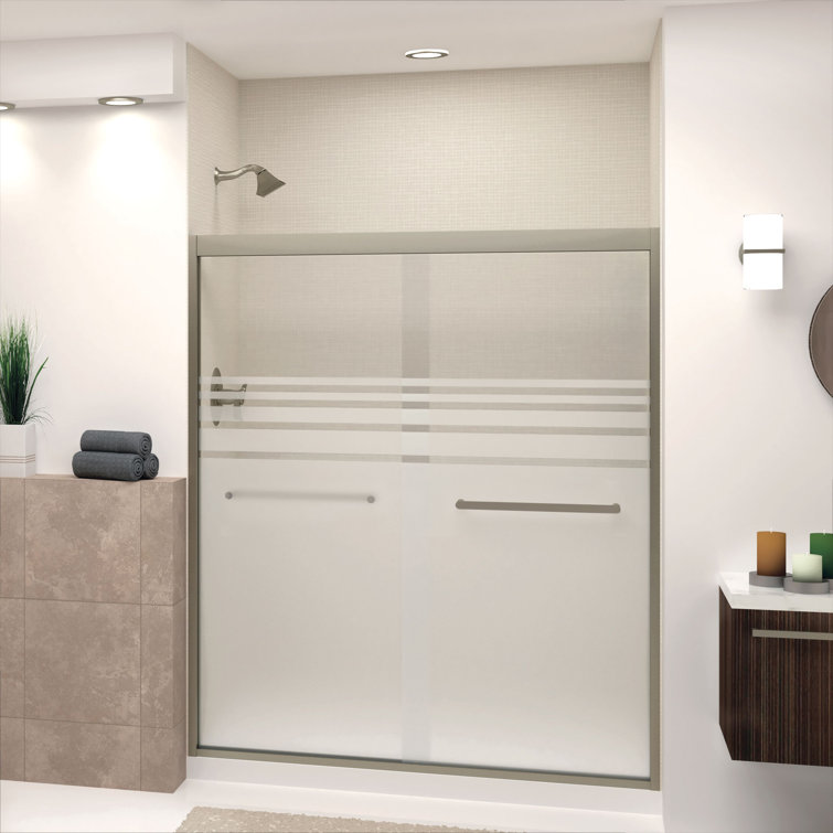 Frederick Nickel 59" x 70" Semi-Frameless Frosted Glass Shower Door