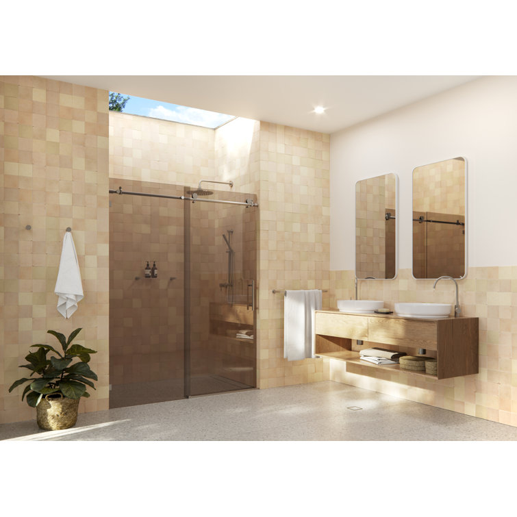 Equinox 60" Frameless Brushed Nickel Tinted Glass Sliding Shower Door