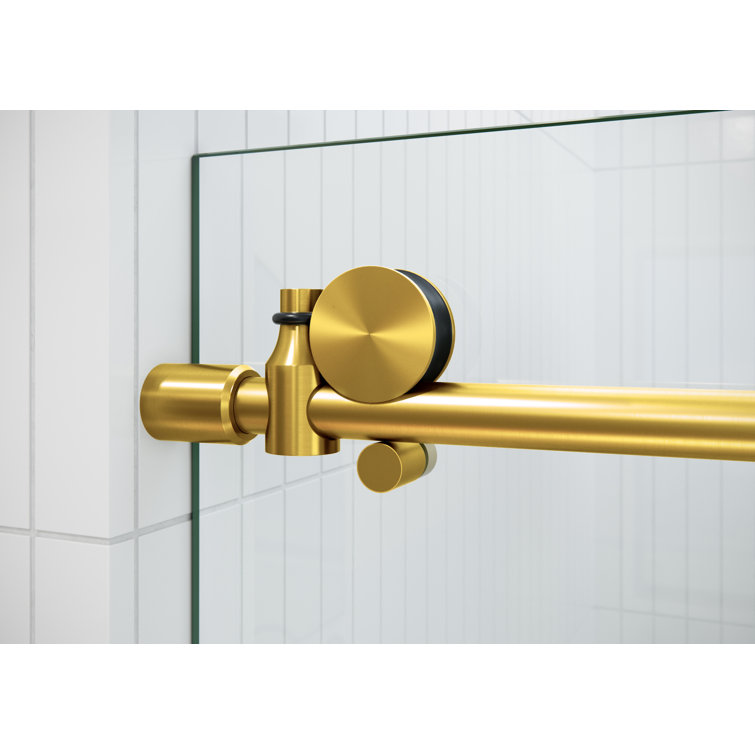Satin Brass Frameless Sliding Glass Shower Enclosure, 78" x 56"