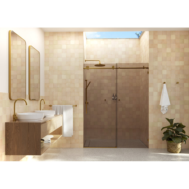 Equinox 60'' Satin Brass Frameless Tinted Sliding Shower Door