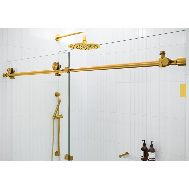 Equinox 60'' Satin Brass Frameless Tinted Sliding Shower Door