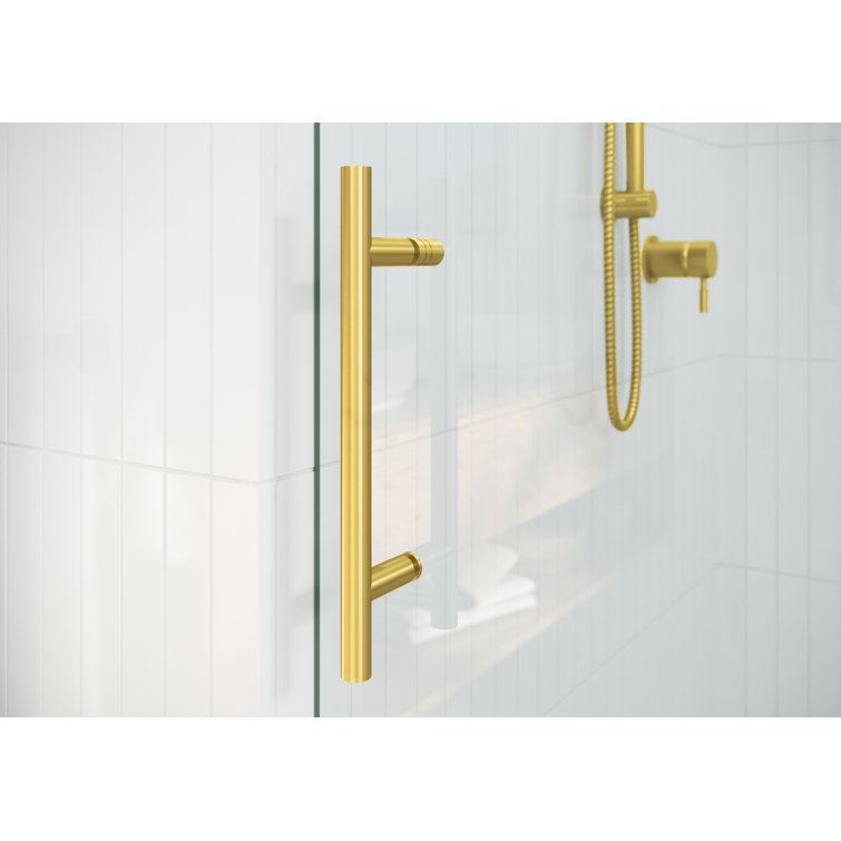 Satin Brass Frameless Sliding Glass Shower Enclosure, 78" x 56"