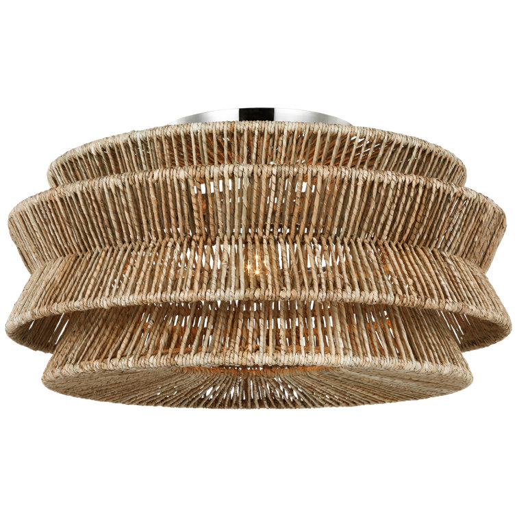 Antigua Polished Nickel and Abaca Drum LED Flush Mount