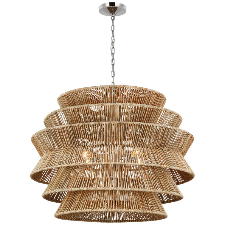 Antigua Polished Nickel and Abaca Drum Chandelier