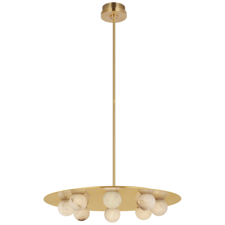 Mirrored Antique Brass 8-Light LED Chandelier with Marble Accents