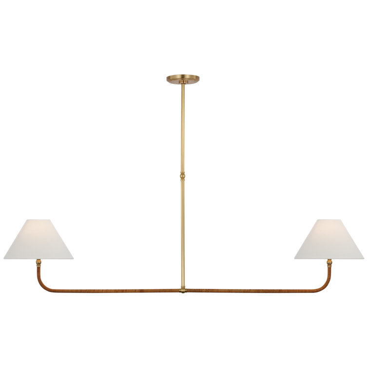 Antique-Burnished Brass and Rattan Linear Chandelier