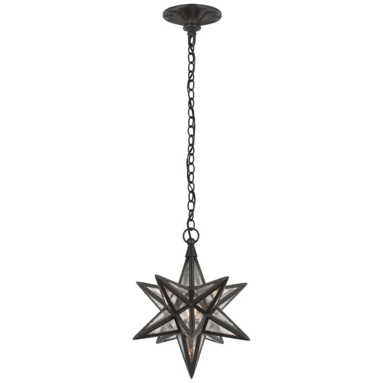 Small Aged Iron and Glass Moravian Star LED Pendant Light
