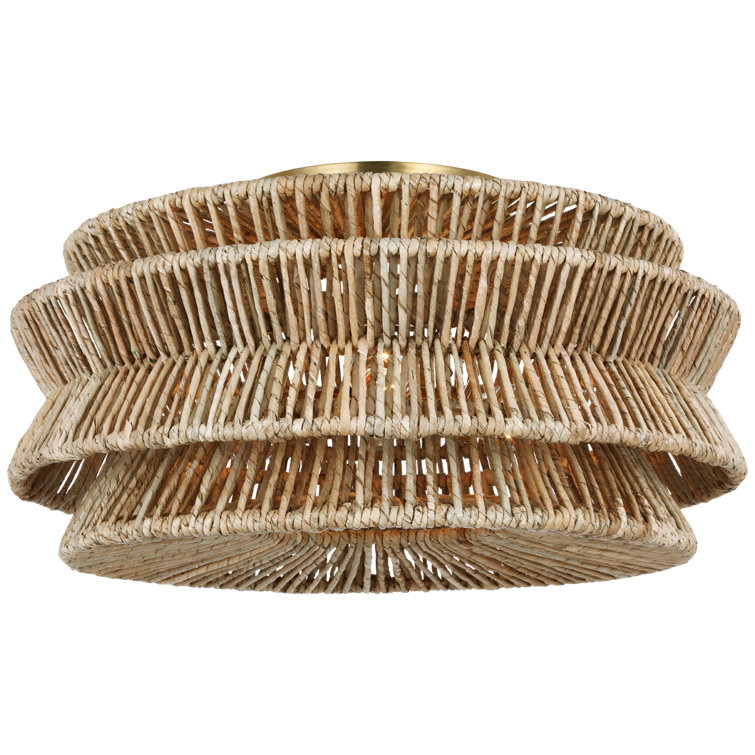 Antique-Burnished Brass and Natural Abaca LED Flush Mount