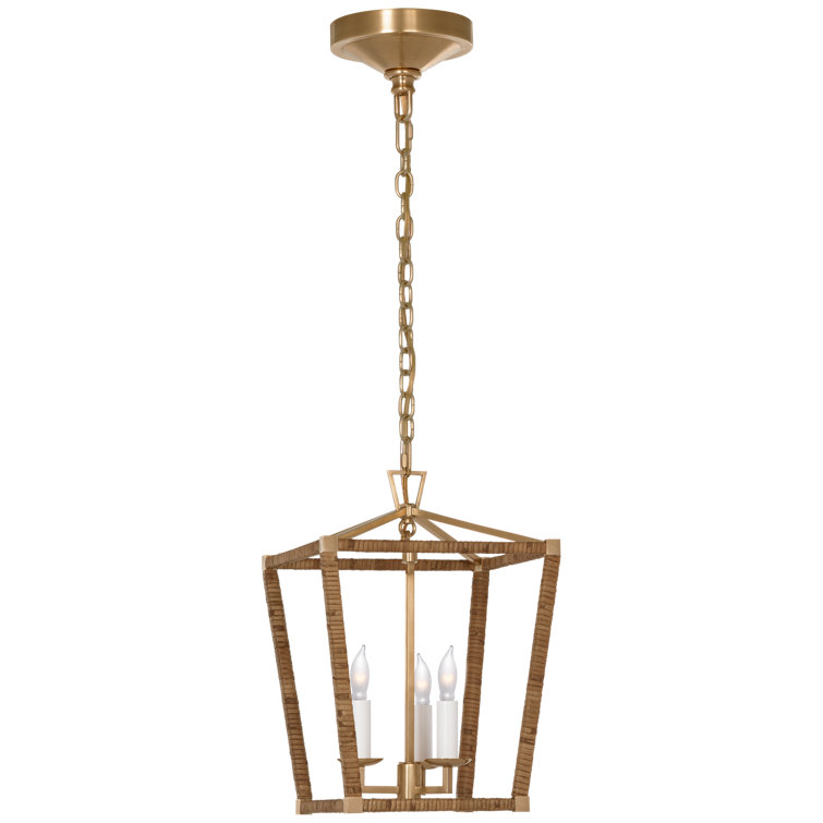 Antique-Burnished Brass and Rattan 3-Light LED Chandelier
