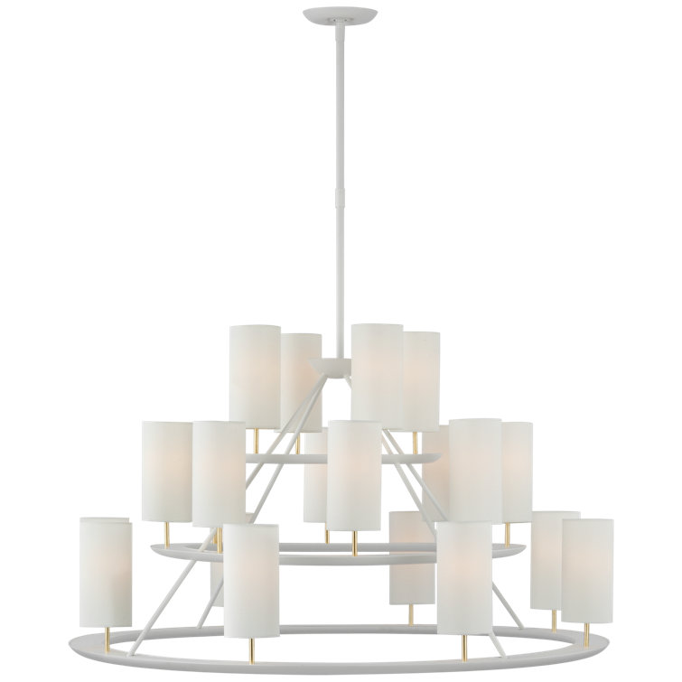 Trevi Matte White and Gild 20-Light Chandelier with Linen Shades
