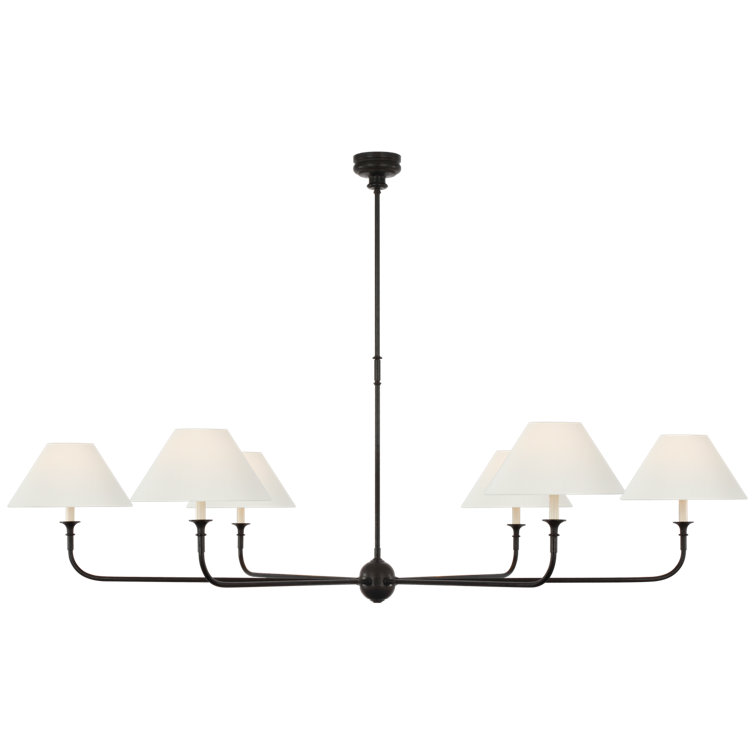 Aged Iron and Ebonized Oak 6-Light Chandelier with Empire Shades