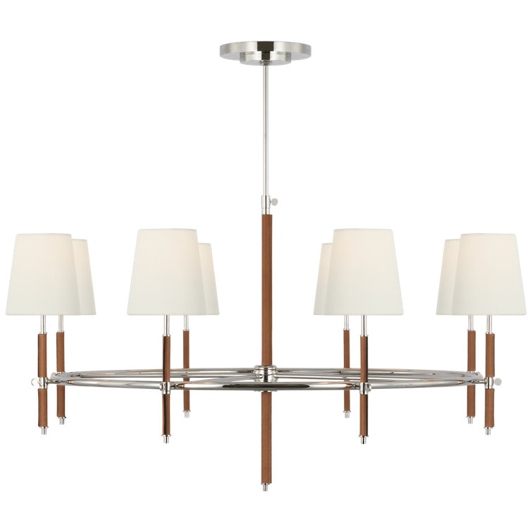 Bryant Polished Nickel and Leather 8-Light Drum Chandelier