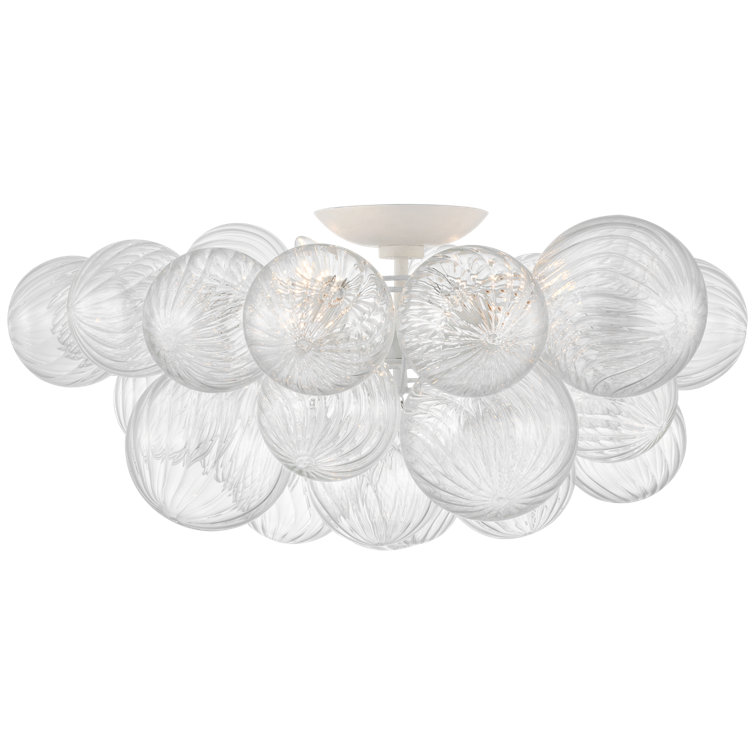 Plaster White and Glass Globe Semi Flush Mount Light
