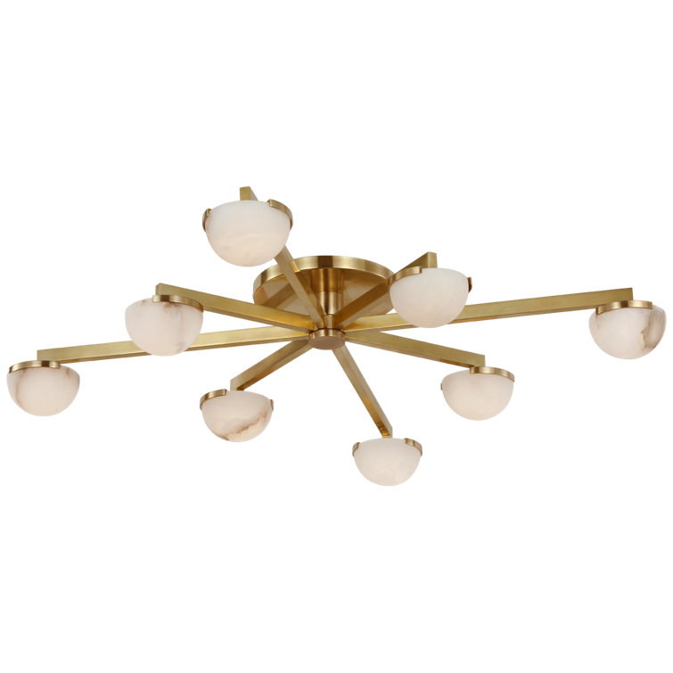 Antique-Burnished Brass 36" LED Flush Mount Light with Alabaster Shades