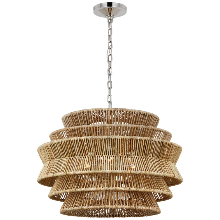 Antigua Polished Nickel and Natural Abaca Drum Chandelier