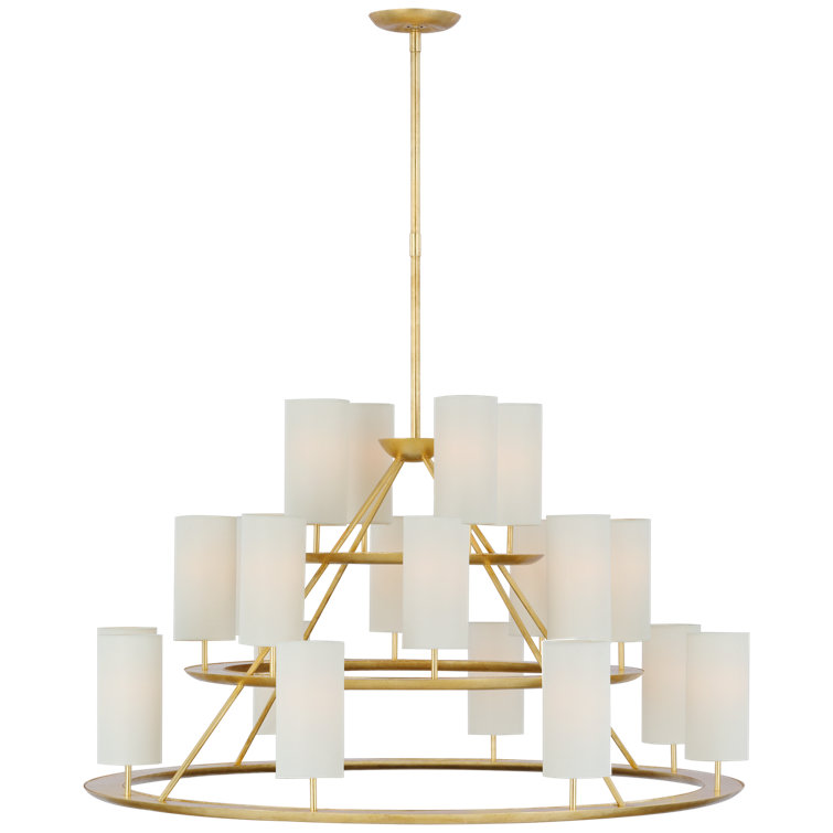 Trevi Matte White and Gild 20-Light Chandelier with Linen Shades