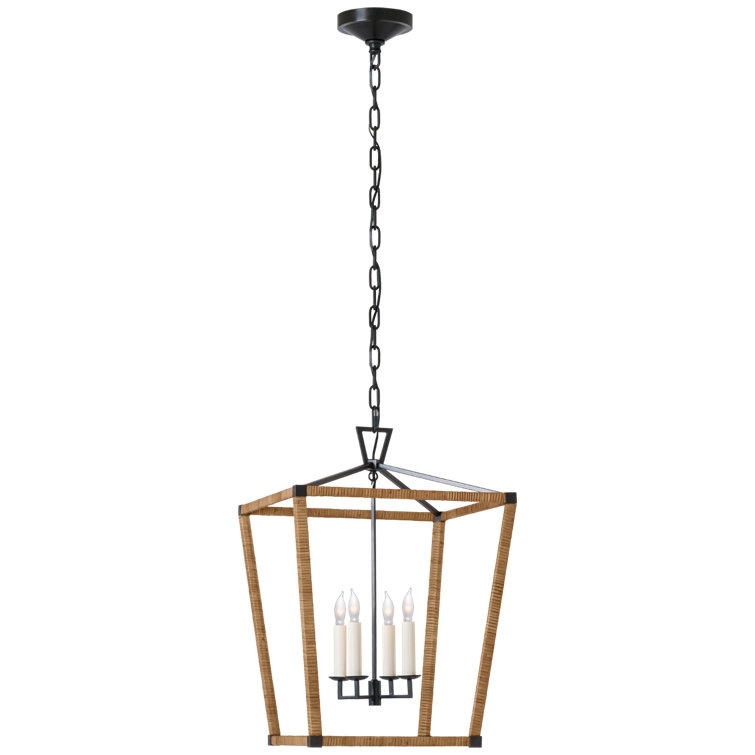 Antique-Burnished Brass and Rattan LED Chandelier