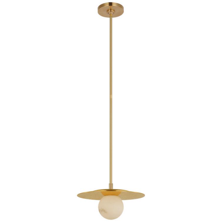 Mirrored Antique Brass LED Pendant Light with Alabaster Globe