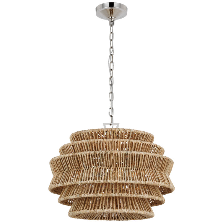 Antigua Polished Nickel and Natural Abaca Drum Chandelier