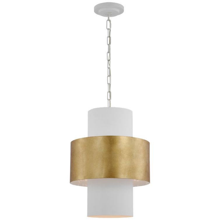 Plaster White and Gild Drum LED Pendant Light