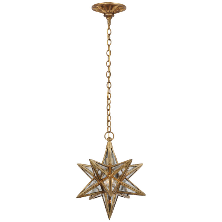 Moravian Star Gilded Iron and Glass Pendant Light
