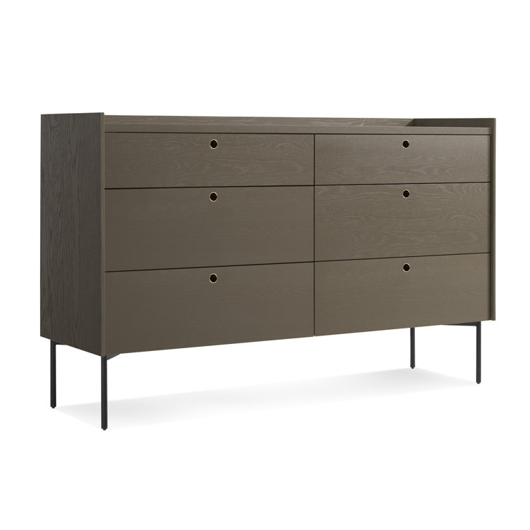Dark Olive 6-Drawer Double Dresser with Cutout Pulls