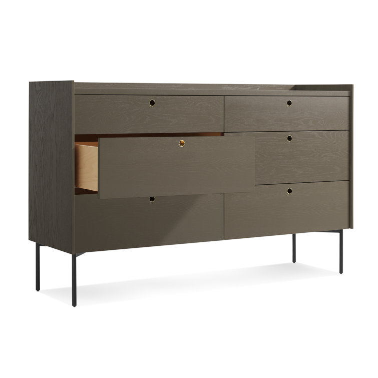 Dark Olive 6-Drawer Double Dresser with Cutout Pulls