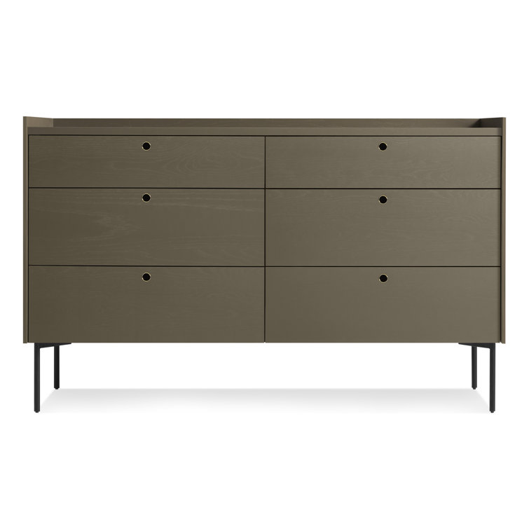 Dark Olive 6-Drawer Double Dresser with Cutout Pulls