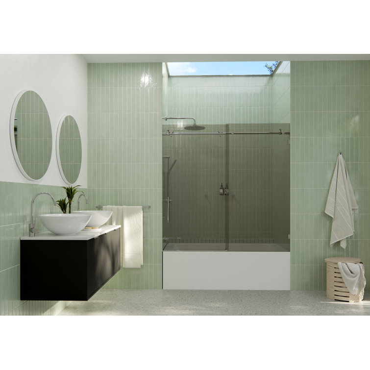 Equinox Frameless Gray Tinted Sliding Bathtub Door with Chrome Finish