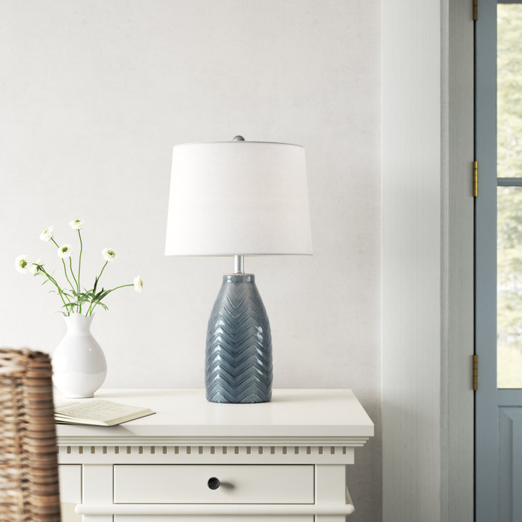 Chevron Striped Grey Ceramic 16" Table Lamp