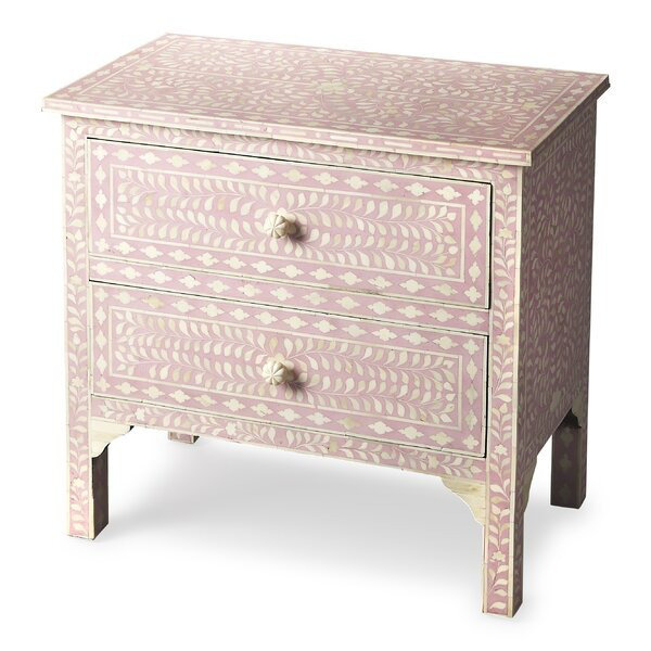 Vivienne Opalescent Bone Inlay 2-Drawer Accent Chest in Soft Pink