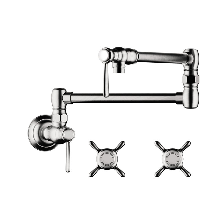 Chrome Wall-Mounted Dual Handle Pot Filler Faucet