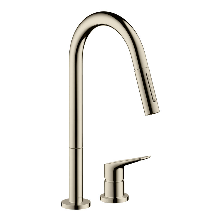 Polished Nickel Gooseneck Pull-Down Kitchen Faucet with Lever Handle