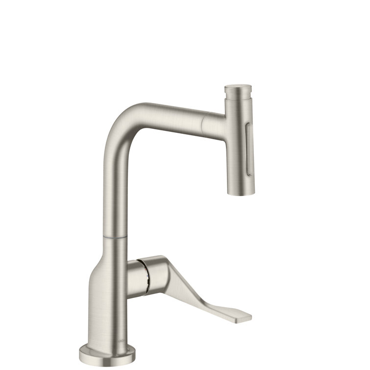 Steel Optik Modern Pull-Out Kitchen Faucet with 150-Degree Swivel