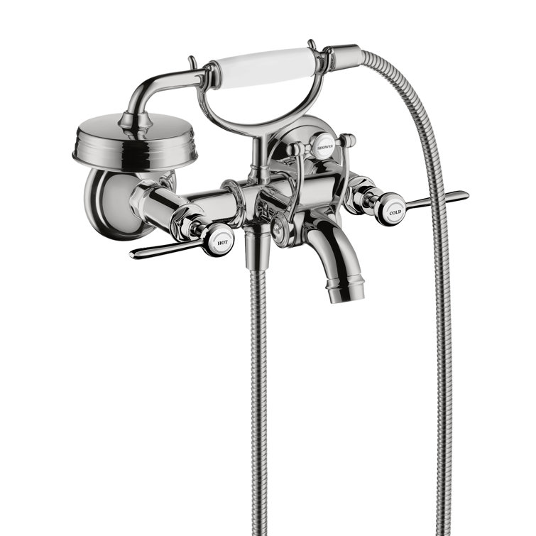 Polished Nickel Wall-Mounted Widespread Tub Faucet with Handshower