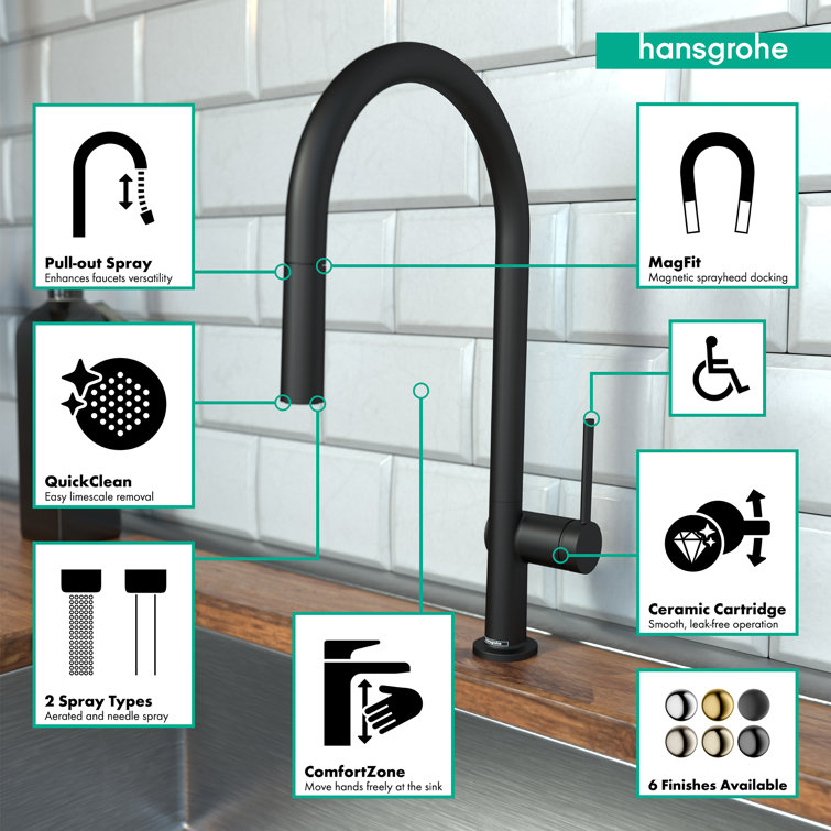 Matte Black High Arc Kitchen Faucet with Pull-out Spray
