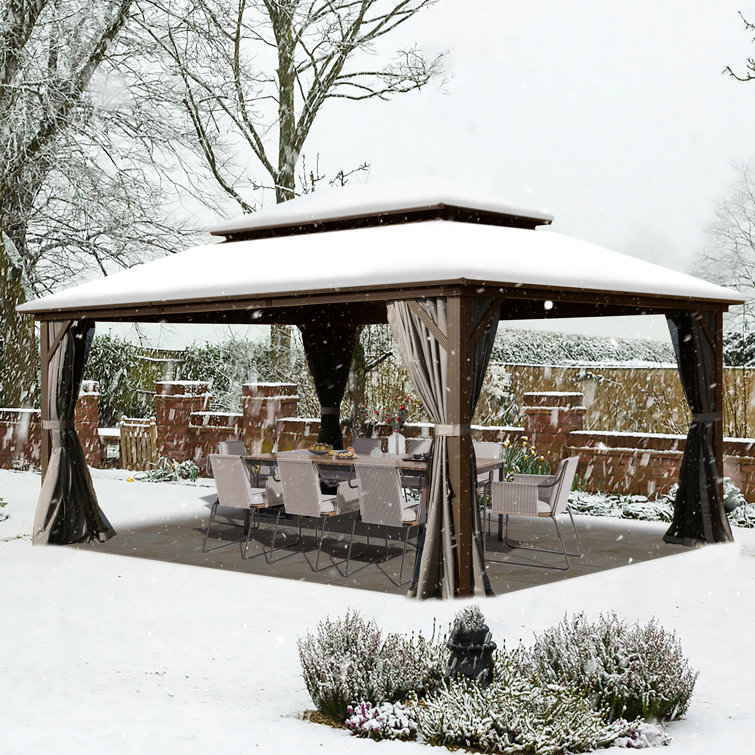 Gray 10' x 12' Aluminum and Steel Patio Gazebo with Curtains