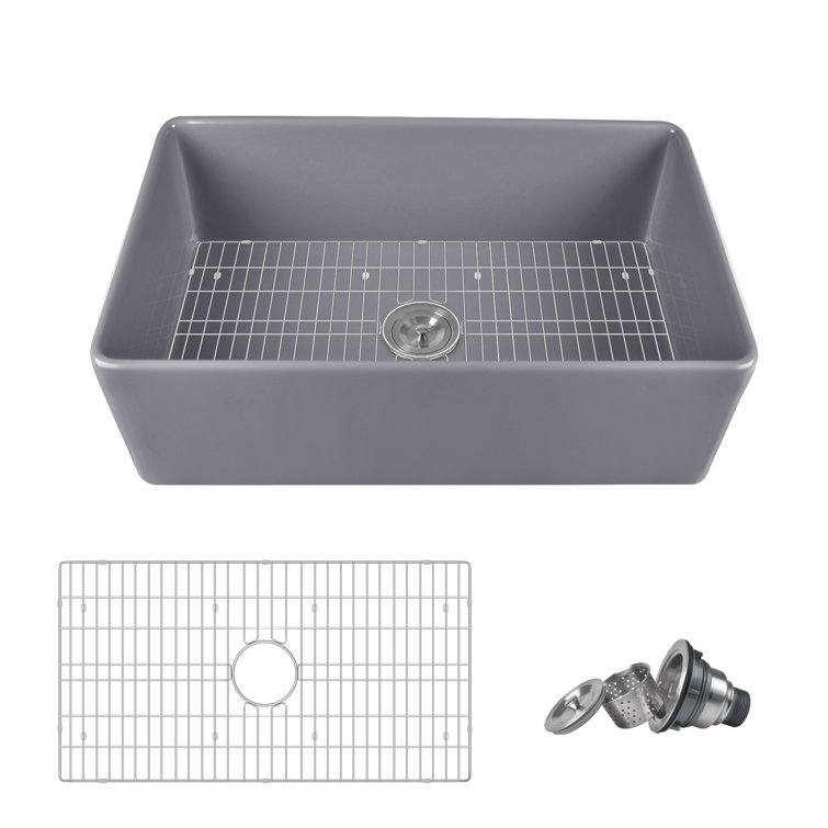 Gray 33" Fireclay Single Bowl Farmhouse Kitchen Sink