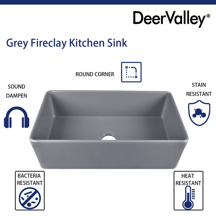 Gray 33" Fireclay Single Bowl Farmhouse Kitchen Sink
