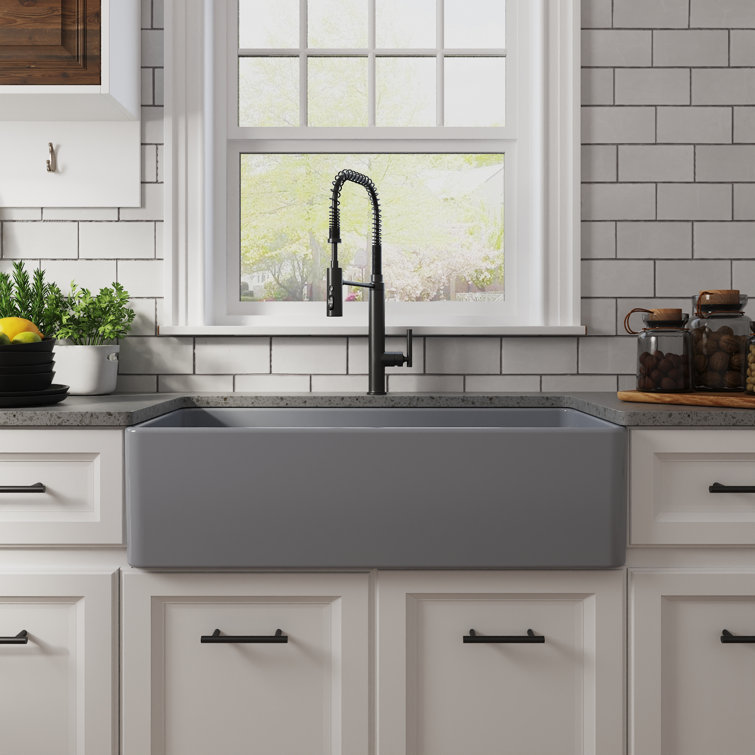 Gray 33" Fireclay Single Bowl Farmhouse Kitchen Sink