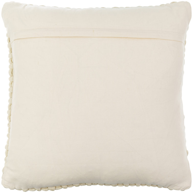 Cream Wool and Cotton Chunky Weave Square Throw Pillow