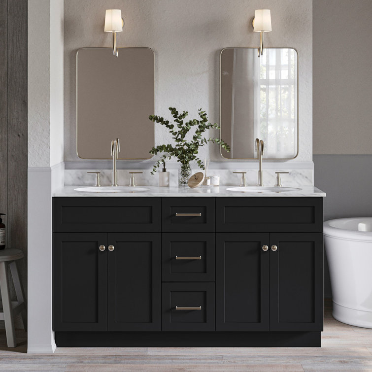 Hamlet 60'' Black Double Freestanding Bathroom Vanity Cabinet