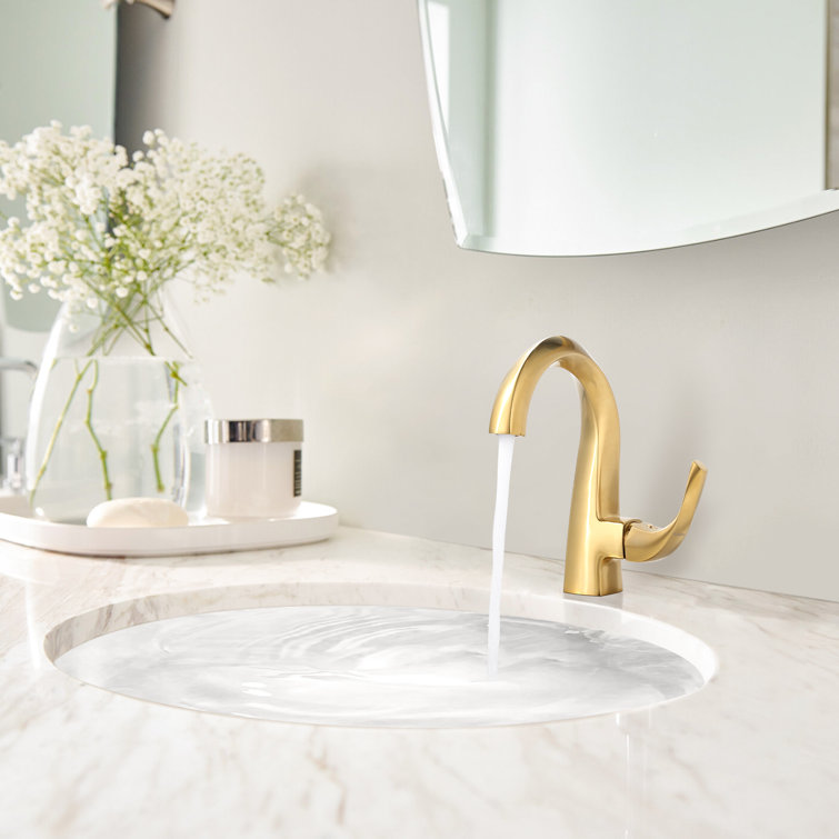 Gold Single Handle High Arc Bathroom Faucet with Drain Kit