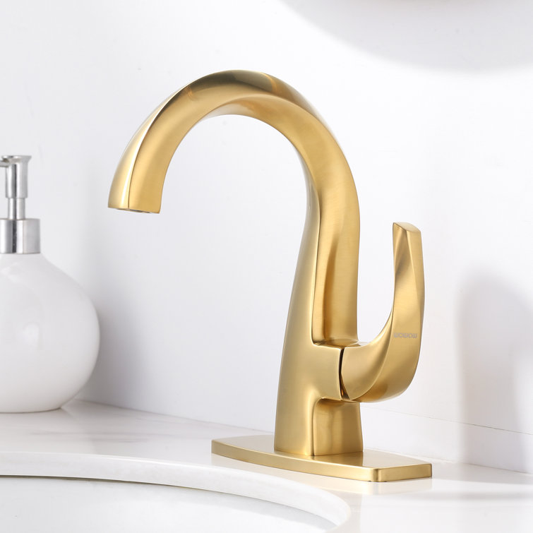 Gold Single Handle High Arc Bathroom Faucet with Drain Kit
