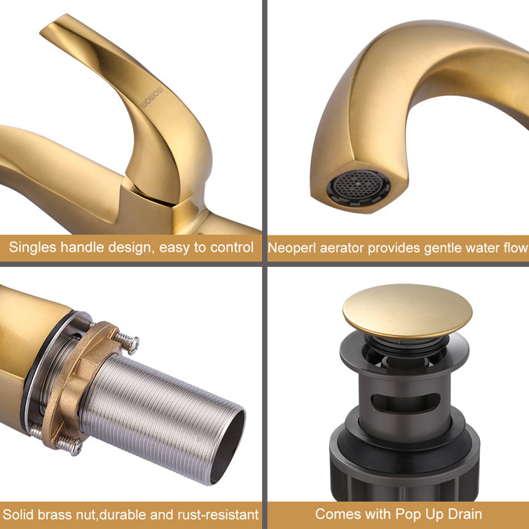 Gold Single Handle High Arc Bathroom Faucet with Drain Kit
