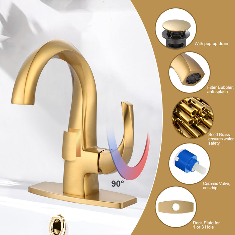 Gold Single Handle High Arc Bathroom Faucet with Drain Kit