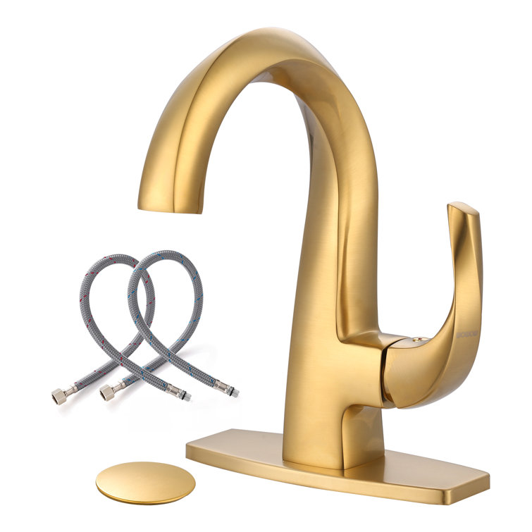 Gold Single Handle High Arc Bathroom Faucet with Drain Kit